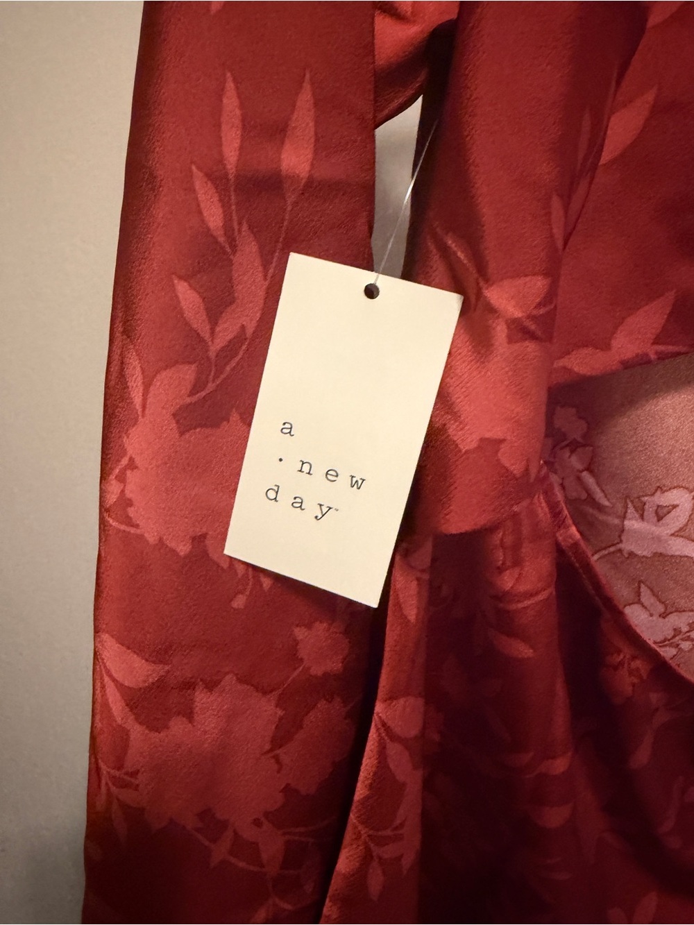 a new day Women's Satin Floral Dress Rust Red